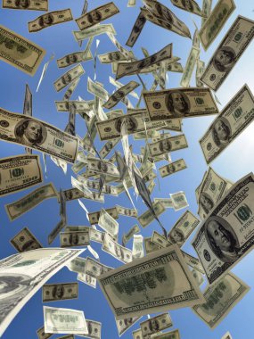 Amerikan 100 dolar faturaları gökten demet 3D render