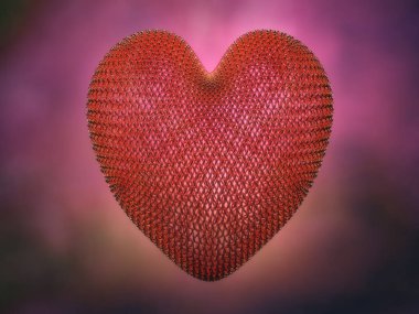 3D render of metal wired red heart against blurry purple background clipart