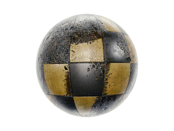 Render Sphere Covered Grunge Damaged Tiles White — Stock Photo, Image
