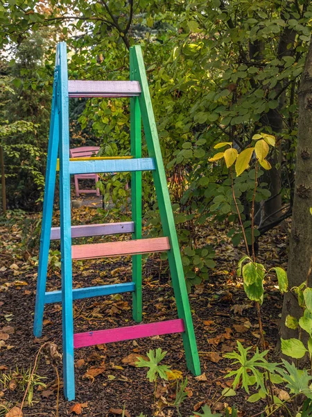 Colorful Decorative Wooden Ladder Left Garden — Stock Photo, Image