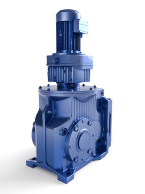 beyaz mavi gövde içinde endüstriyel elektrik motoru 3D render