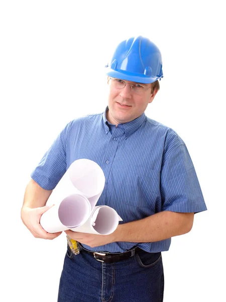 Building designer with building plans — Stock Photo, Image