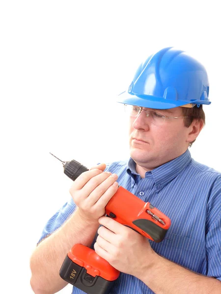 Trabajador de construcción con perforadora —  Fotos de Stock