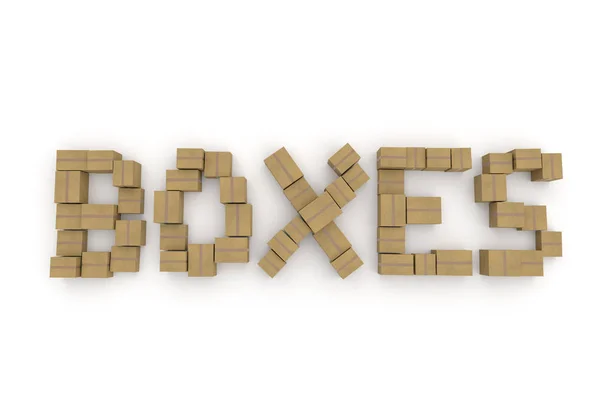Cajas de cartón que forman BOXES word — Foto de Stock
