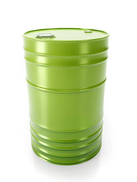 Render Green Shiny Metal Barrel White Background — Stock Photo, Image