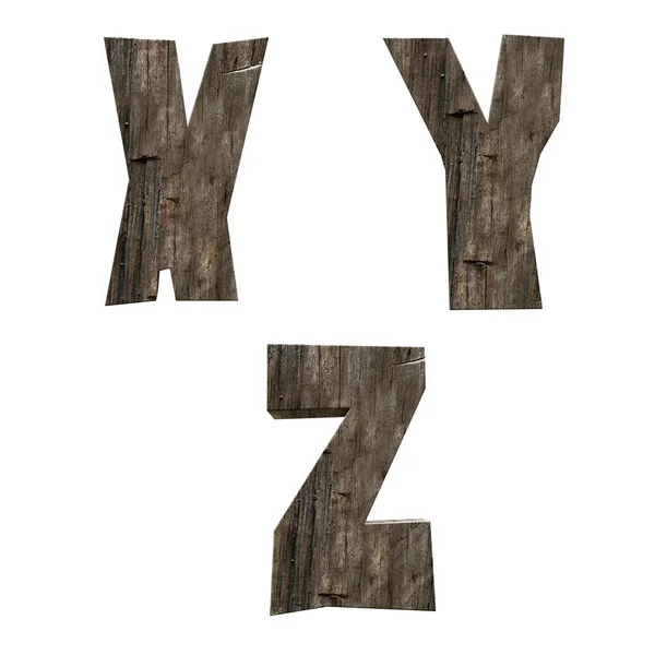木製の素朴なボードのアルファベットの3Dレンダリング 文字X Z白の背景に — ストック写真