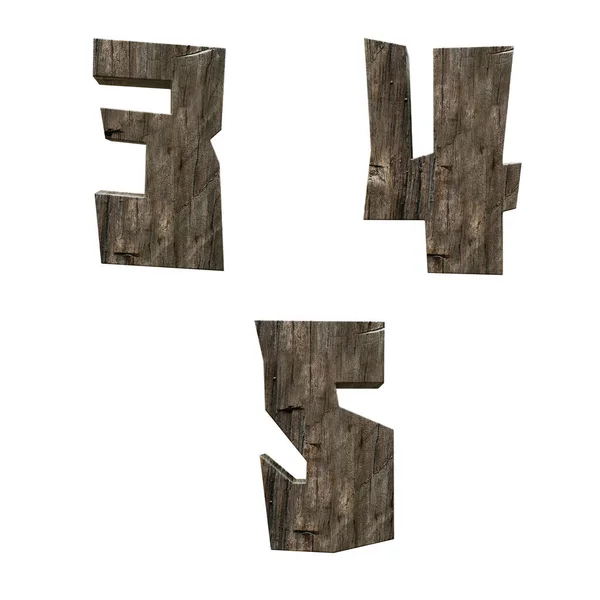 Визуализация Деревянного Деревенского Алфавита Цифры Белом Фоне — стоковое фото