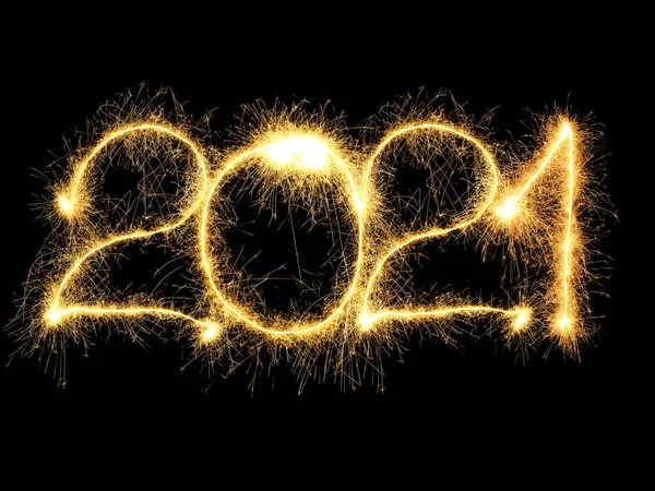 New Year 2021 Arranged Sparking Digits Black Background — Stock Photo, Image