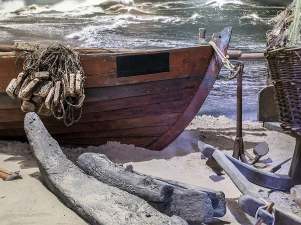 Old Fisherman Wooden Boat Docked Sandy Beach — Stock Photo, Image