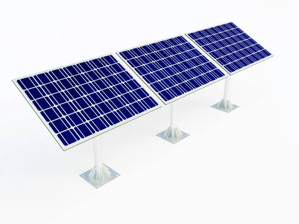 Weergave Van Drie Zonnepanelen Witte Achtergrond — Stockfoto