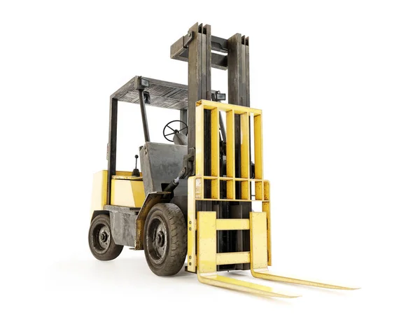 Old Yellow Forklift Truck Shot White Background — Stock Photo, Image