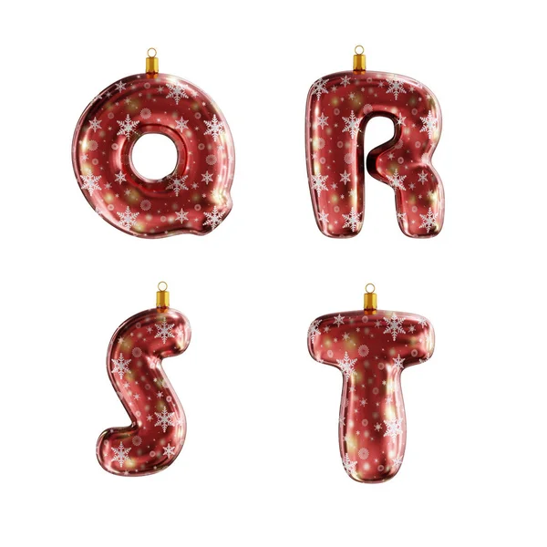 Renderização Alfabeto Vermelho Ornamento Natal Tiro Branco Letras — Fotografia de Stock