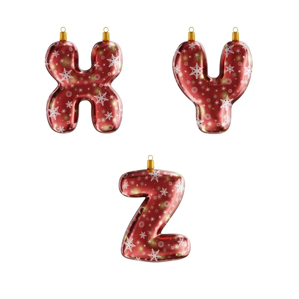 白で撮影された赤いクリスマスの飾りのアルファベットの3Dレンダリング — ストック写真