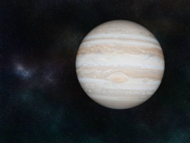 Galaktik gökyüzüne karşı Jüpiter Gezegeni 'nin 3D görüntüsü - NASA tarafından desteklenen bu görüntünün bazı elementleri