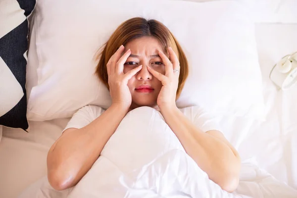Nightmare Bad Dream Asian Woman Fear Panic While Lying Blanket — стоковое фото