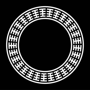 Dekoratif yuvarlak çerçeve. Beyaz bir arka plan üzerinde siyah renkli geometrik süsleme tasarlamak vektör. Siyah bir zemin üzerine beyaz siyah renkli geometrik süsleme tasarlamak vektör. Vektör çizim