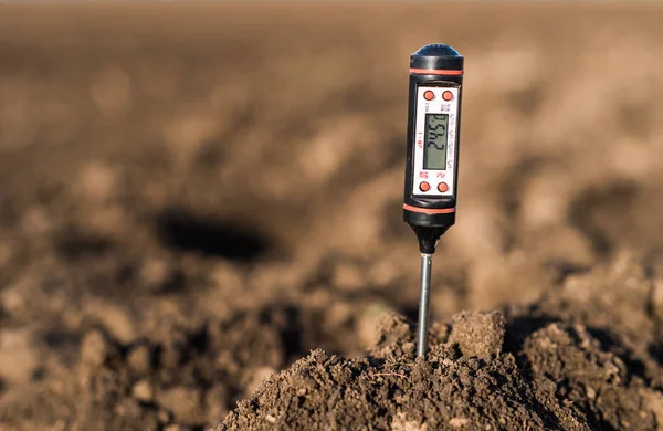 Soil Meter Measured Temperature Moisture Field — Stock Photo, Image