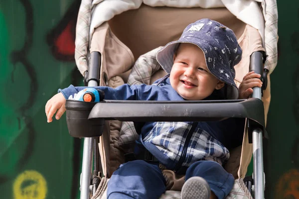 Baby Boy Sitting Stroller — Stock Photo, Image