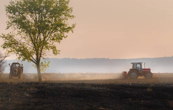 Traktory Orki Ścierniska Pola — Zdjęcie stockowe