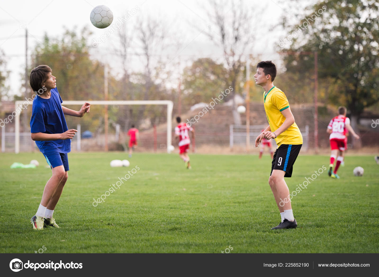 Young Children Player Football Match Field Stock Photo