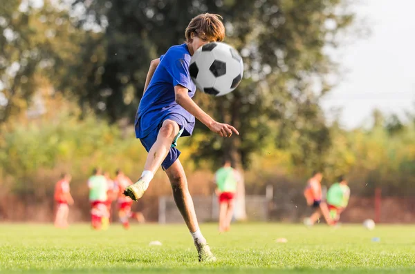 Giocatore Bambini Sul Campo Partita Calcio — Foto Stock