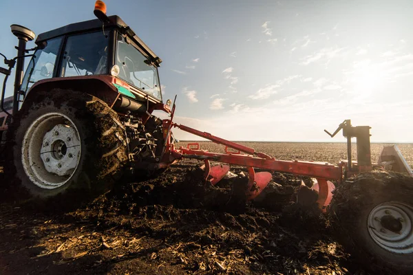 Tracteurs Labourant Des Champs Chaume — Photo