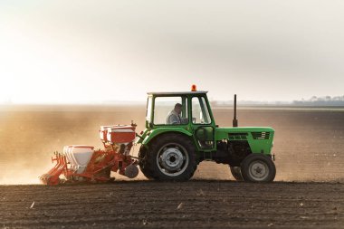  Çiftçi ile tarım alanı soya bitkileri tohum traktör