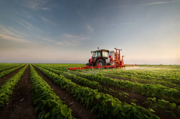 Tractor rociando campo de soja —  Fotos de Stock