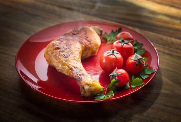 Patata Pollo Asado Con Tomate Cereza Vista Superior — Foto de Stock