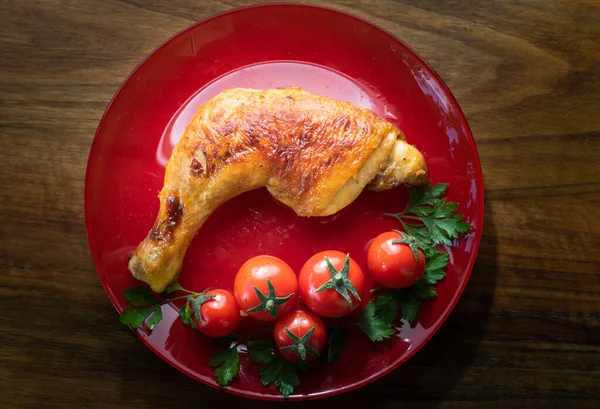 Patata Pollo Asado Con Tomate Cereza Vista Superior — Foto de Stock