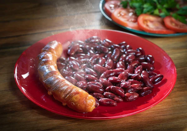 Roasted Sausage Beans Plate — Stock Photo, Image