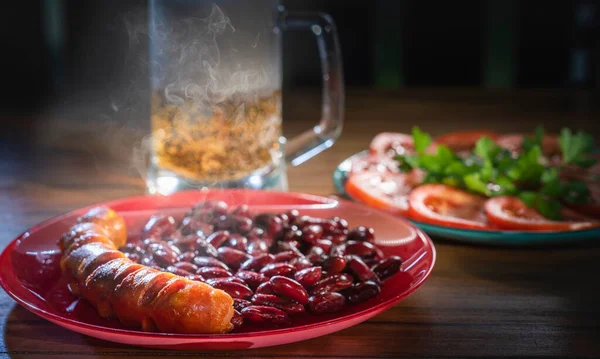 Roasted Sausage Beans Plate — Stock Photo, Image