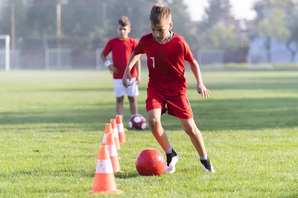 Giovani Giocatori Calcio Velocità Agilità Sessione Pratica — Foto Stock