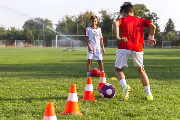 Giovani Giocatori Calcio Velocità Agilità Sessione Pratica — Foto Stock