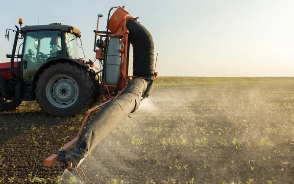 Traktor Versprüht Pestizide Auf Feld Mit Sprüher — Stockfoto