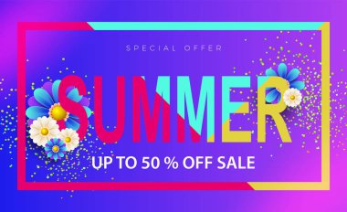 Yaz satış afiş tasarım şablonu. Vektör çizim .discount fiş.