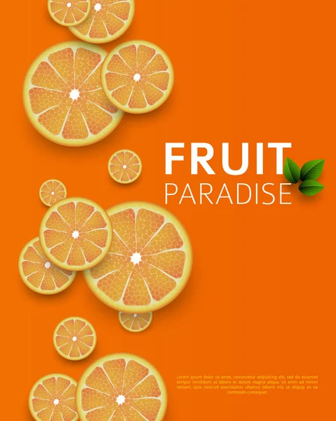 Cartaz Laranja Fatias Fatiadas Laranja Com Folhas Padrão Frutas Para — Vetor de Stock