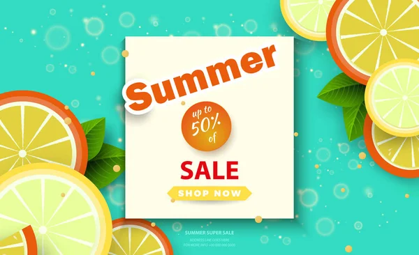 Summer Sale Background Banners Orange Slices Bright Background Season Discounts — Stock Vector