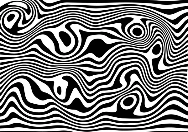 Fekete-fehér hullám csík optikai absztrakt tervez. Vector háttér. görbült vonalak — Stock Vector