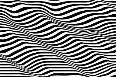 Siyah ve beyaz dalga optik soyut tasarım şerit. Vektör arka plan. eğik çizgiler