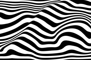 Siyah ve beyaz dalga optik soyut tasarım şerit. Vektör arka plan. eğik çizgiler