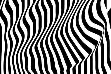 Siyah ve beyaz dalga optik soyut tasarım şerit. Vektör arka plan. eğik çizgiler