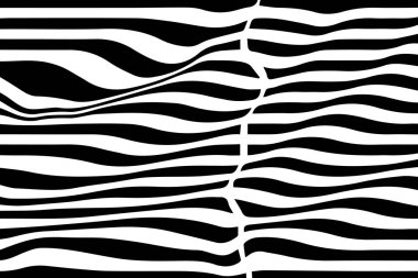 Siyah ve beyaz dalga optik soyut tasarım şerit. Vektör arka plan. eğik çizgiler