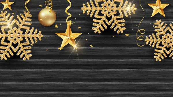 Рождественский Дизайн Бумагой Вырезать Снежинки Стиле Изысканный Деревянный Темный Фон — стоковый вектор