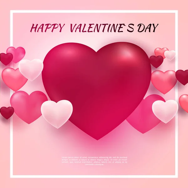 Realistické Barevné Červené Bílé Romantické Valentine Srdce Pozadí Plovoucí Pozdravy — Stockový vektor