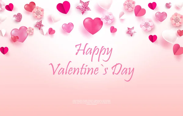Realista Colorido Vermelho Branco Romântico Valentine Hearts Fundo Flutuando Com —  Vetores de Stock