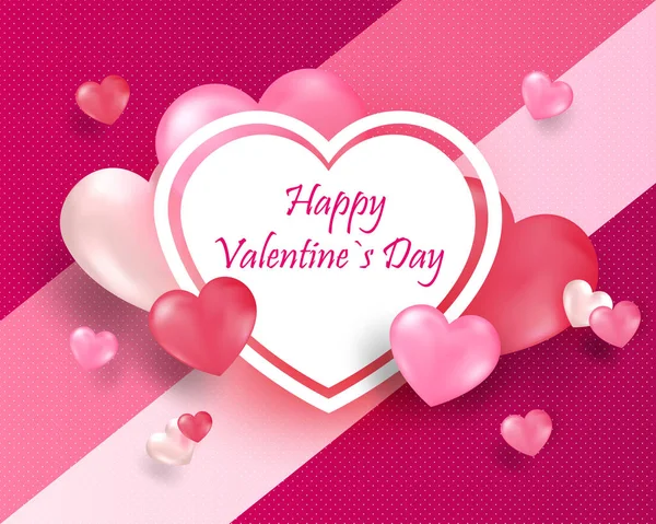 Realistické Barevné Červené Bílé Romantické Valentine Srdce Pozadí Plovoucí Pozdravy — Stockový vektor