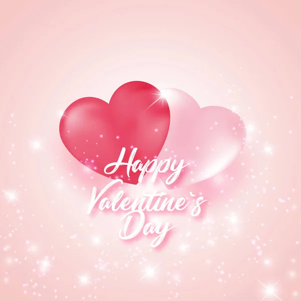 Postcard Celebration Valentine Day Two Hearts Gentle Light Background — Stock Vector