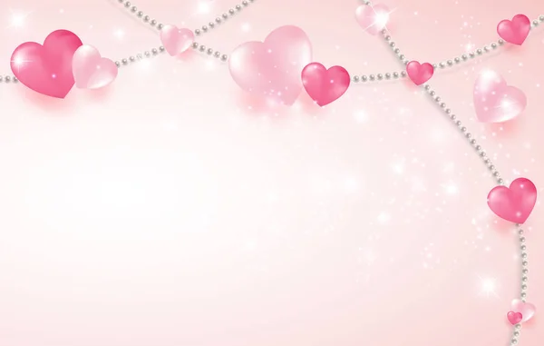 Розовые Белые Сердца Четками Пастельно Розовом Фоне Декоративная Концепция Любви — стоковый вектор