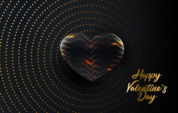 해피 발렌타인 데 두의 일입니다. 벡터는 빛나는 바탕에 질감된 검은 심장 모양으로 황금 종이 편지의 휴가 그림. 축제 배너 또는 커버 디자인. — 스톡 벡터